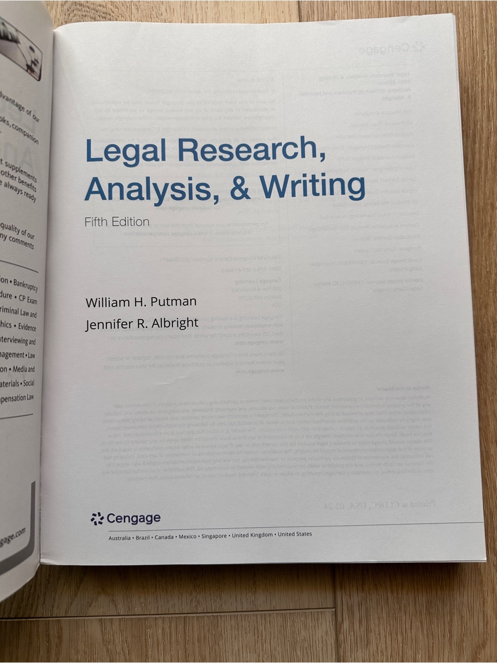 CENGAGE 5th Edition LEGAL RESEARCH, ANALYSIS, & WRITING ✍️ Book Almost New! - Picture 3 of 8